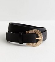 New Look Black Diamante Embellished Buckle Belt
